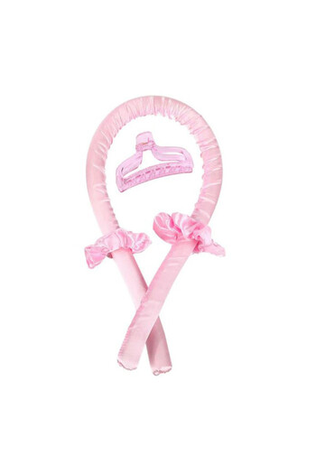 velve Women's set, Heatless curler for natural curls, 2 elastics and a hair clip, pink