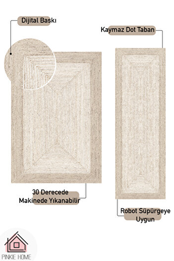 PINKIE HOME Dijital Baskı Makinede Yıkanabilir Kaymaz Leke Tutmaz Salon Halısı Mutfak Halısı ve Yolluk-N64