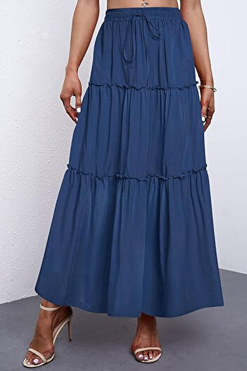 OEM Casual skirt with elastic waist, tiered, blue S