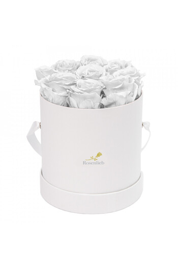 velve Aranjament floral cu 9 trandafiri de sapun, in cutie alba rotunda, alb, Alb