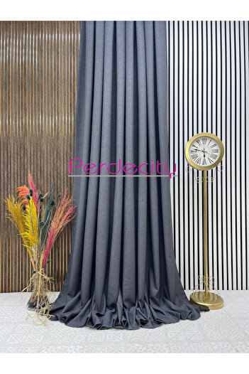 PERDECITY Natural Linen Bohemian Style Anthracite Background Curtain 1X3 with Frequent Pleats Suitable for Any Room