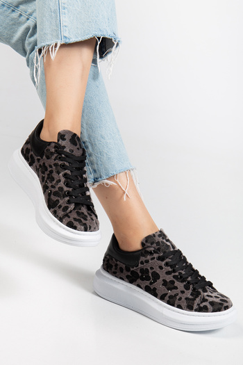 Three Bross Leopard Women's Sports Shoes Suitable for Daily Use Sneaker Orthopedic Insoles Black-White