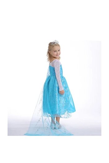 OEM Rochie model Elsa cu trena, albastru, 8 ani - 9 ani