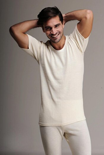 Hasyün Men's 100% Wool Short Sleeve Undershirt Undershirt Innerwear 1000E - 2 Pieces