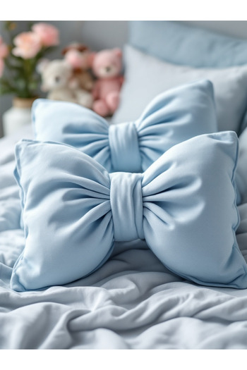 JACA Bow-Looking Inner-Filled Decorative Linen Fabric Pillow Ribbon Gift Throw Pillow Cushion Set (2 Pieces)