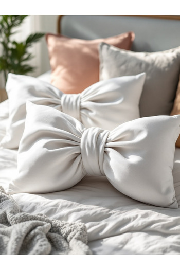 JACA Bow-Looking Inner-Filled Decorative Linen Fabric Pillow Ribbon Gift Throw Pillow Cushion Set (2 Pieces)
