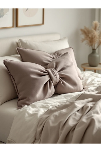 JACA Bow-Looking Inner-Filled Decorative Linen Fabric Pillow Ribbon Gift Throw Pillow Cushion Set (2 Pieces)