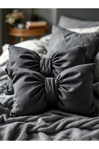 JACA Bow-Looking Inner-Filled Decorative Linen Fabric Pillow Ribbon Gift Throw Pillow Cushion Set (2 Pieces)
