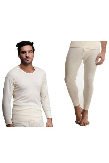 Hasyün Men's 100% Wool Long Sleeve Undershirt - Long Johns Underwear Set 1001E/1002E - 1 Set