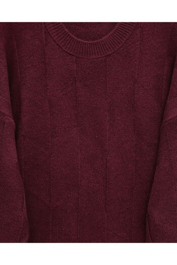 Modamorfo Round Neck Casual Patterned Knitwear Sweater - Burgundy