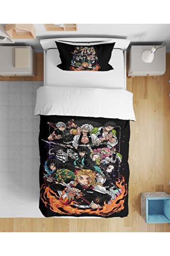 Home Demon Slayer Anime Patterned 3D Digital Printed Single Duvet Cover Set Without Sheets