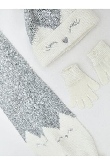 LC Waikiki Lcw Pompom Detailed Girl's Scarf Beanie and Gloves (W5)