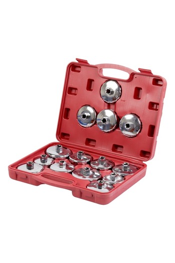Lawazim 14 Piece Oil Filter Wrench Set - Chrome Nickel Iron Cap Style Sockets 65-93mm with Case