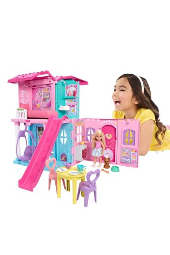 Barbie Chelsea Toy Dollhouse With 15+ Accessories, Pop-Up House Expands To 17+ X 13+ Inches With 5 P