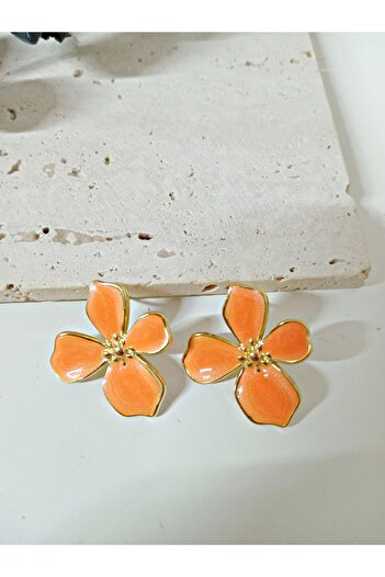 mos&more Steel Orange Flower Lightweight Women's Earrings