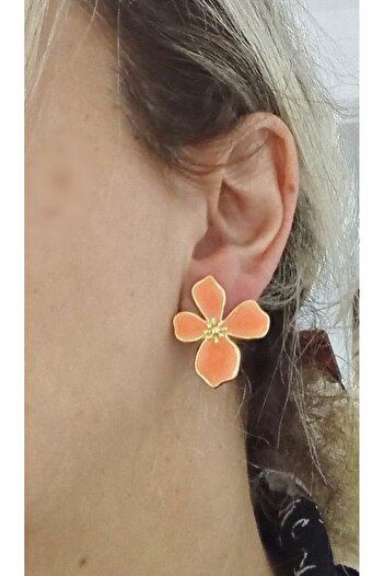 mos&more Steel Orange Flower Lightweight Women's Earrings