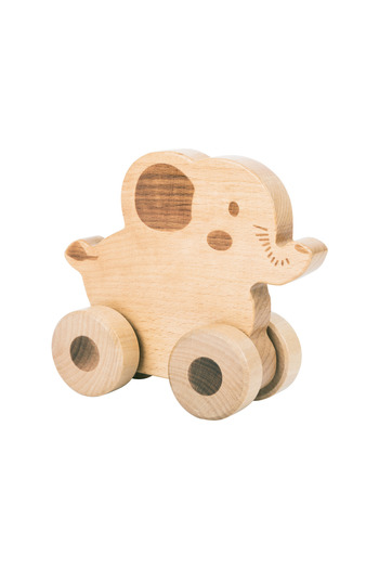 Small Foot Pull/push toy, for motor development, made of wood, on wheels, in the shape of an animal