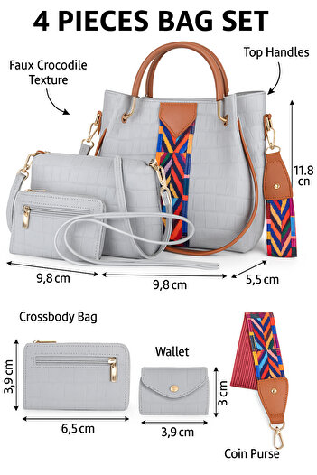 Generic Women’s PU Leather Handbag Set – Designer Tote Satchel Shoulder Bag with 3 Pouches