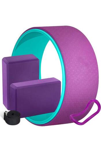 Taimi 5-in-1 Yoga Set - 32cm Wheel, 2 Blocks, Strap & Pilates Ring for Flexibility & Balance - Purple