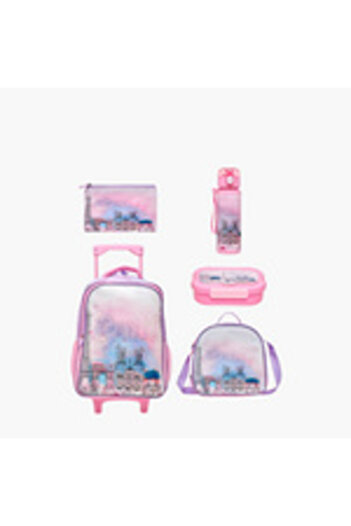 Juniors Paris-Printed 5-Piece Trolley Backpack Set - 16 Inches