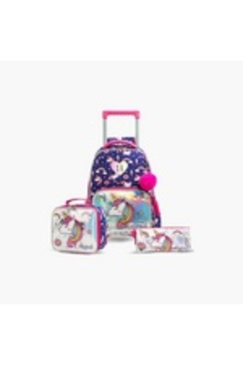 zmzm School Bag with Wheels, Lunch Box and Pencil Case by Easy Kids, 16 Inches, Unicorn Blue
