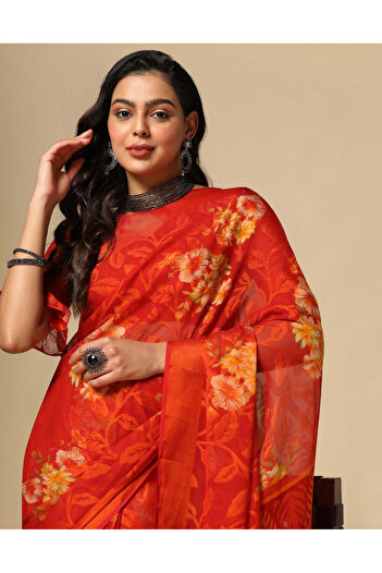 iza Red Brasso Saree