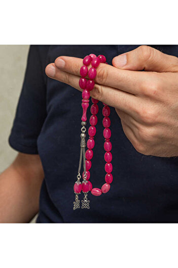 norsary Silver Tasseled Pink Squeezing Amber Rosary