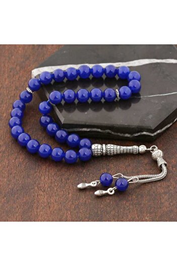 norsary Blue Jade Stone Rosary with Natural Stone Metal Tassels