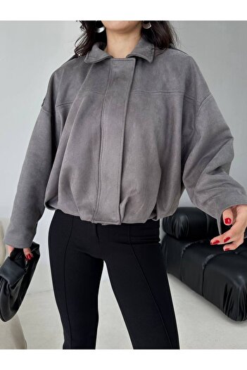 buqre's moda Trend Oversize Women's Bomber Suede Leather Jacket