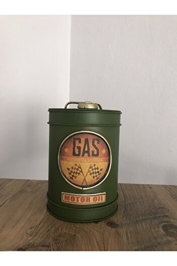 NOSTALJİM Decorative Metal Antique Style Fuel Can with Savings Box, Military Green Cylinder Type