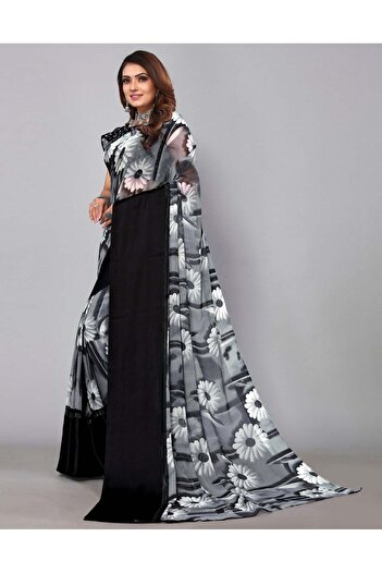 iza Grey Flower Georgette Saree