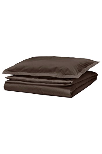 IKEA HAMPFLOCKEL Duvet cover and pillowcase, brown, 150 x 200/50 x 80 cm