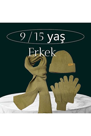 Kitti 9-15 Years Old Boy Scarf Beret Glove 3 Piece Set