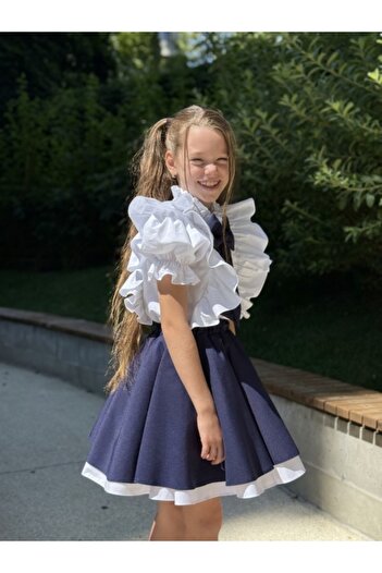 kiddos.ro Girl's School Uniform Skirt, Blue Ivy