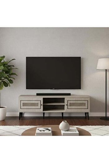 BAITY TV Stand 160 cm Malaysian Wood with 2 Drawers and Shelves - Beige