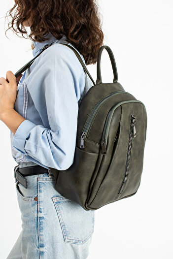 Fiona&Polo Women's Khaki Backpack 8 Compartments Very Useful Bag