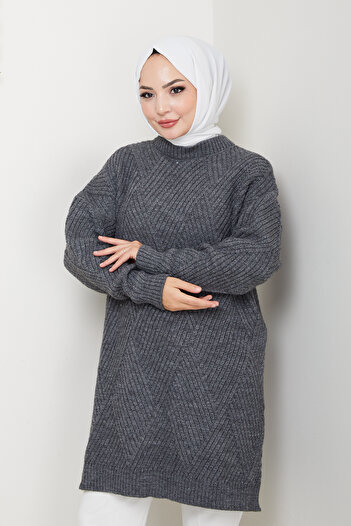 Pamuk Butik Pulover de damă, tricotat în zig-zag, cu gâtul turn