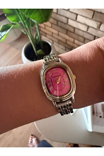 ACCESSORYHUB Vintage Style Silver Steel Women's Watch – Pink Oval Dial