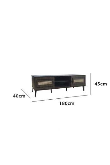 BAITY TV Table Wooden Malaysian Made 180 cm, 2 Drawers and Shelves - Brown