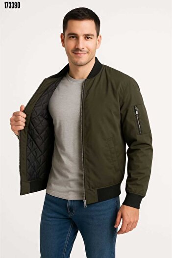 Giyimodam Men's Lined Zippered Bomber Jacket