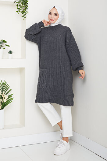 Pamuk Butik Women's Hair Knit Pocketed Knitwear Tunic