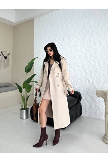 buqre's moda Γυναικείο Premium Χειμερινό Παλτό Κασέ με Λεπτομέρεια Κασέτας και Επικάλυψη Μέσης
