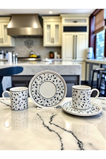 ferayhome Porcelain Coffee Cup Set for 6 People Gray Leopard Pattern - Feray Home