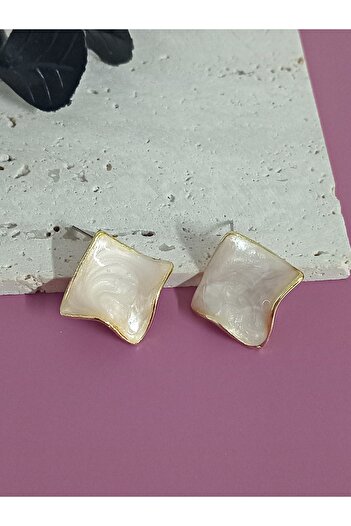 mos&more Cream Enamel Wavy Stylish Earrings