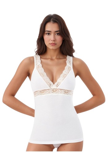 White Velvet Women's Modal Cotton Lycra Lace Detailed Strap 2-Piece Undershirt Q6K6K0T7Ka