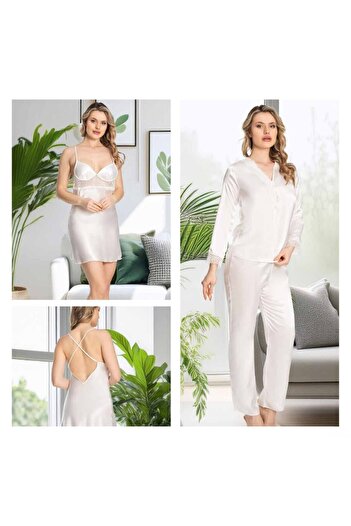 White Velvet Women's Satin 6-Piece Embroidered Bridal Dowry Set Jq.4R.6K6.Mk