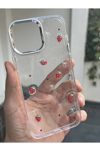 EDELFU iPhone 15Pro Strawberry Glitter Transparent Flashy Silicone Phone Case