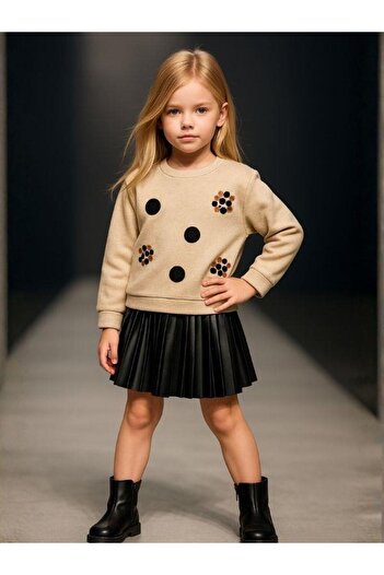 Zekids Girl's Sweatshirt and Pleated Detailed Inner Dress 2-Piece Set