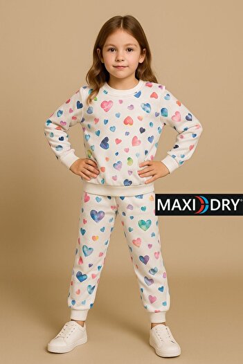 MAXI DRY Heart Patterned Girl's Bottom and Top Set