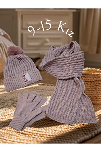 Kitti 9-15 Years Old Girl Scarf Beret Glove 3 Piece Set